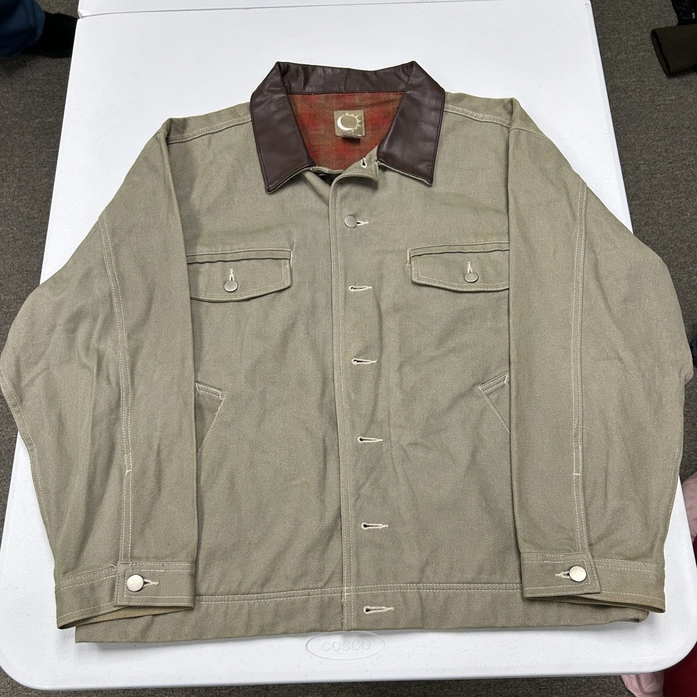 Sun River Workwear Jacket Mens L Tan Flannel Lined Faux Leather Collar B3